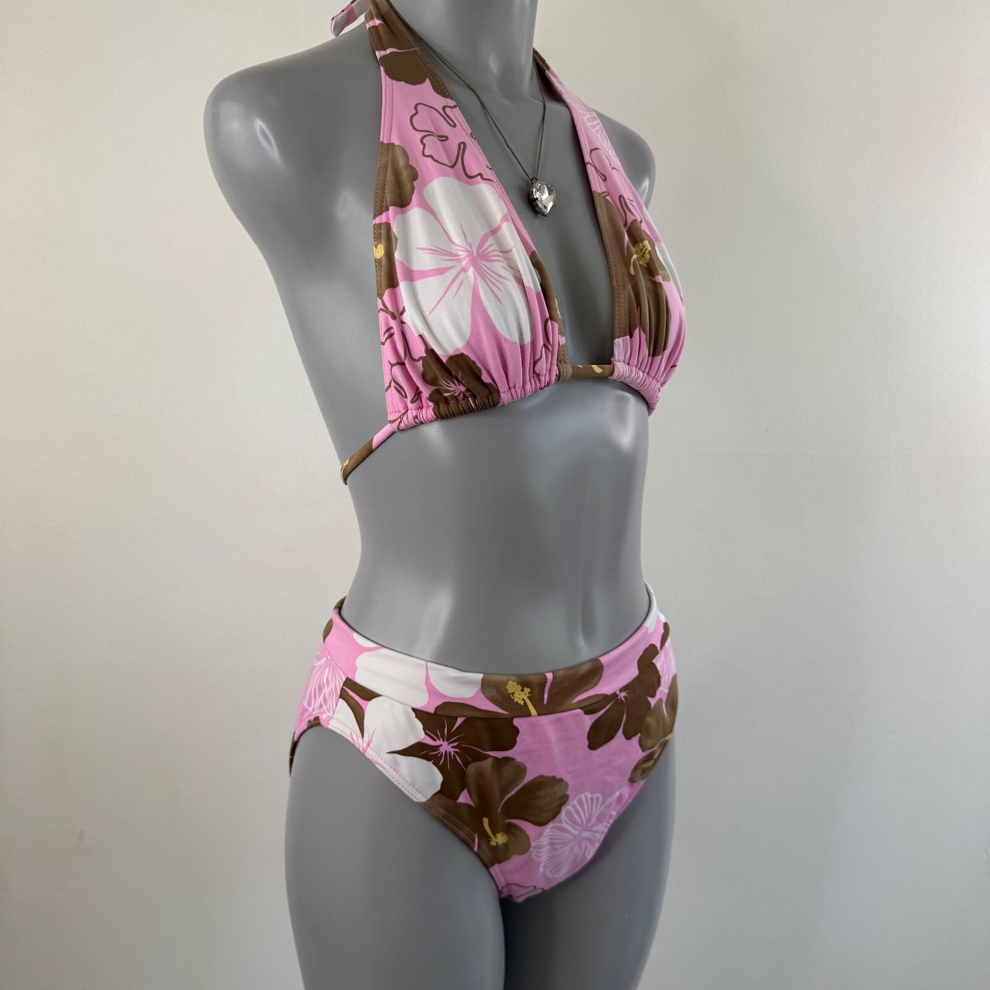 Y2K vintage bikini set matching floral halter neck tie hibiscus