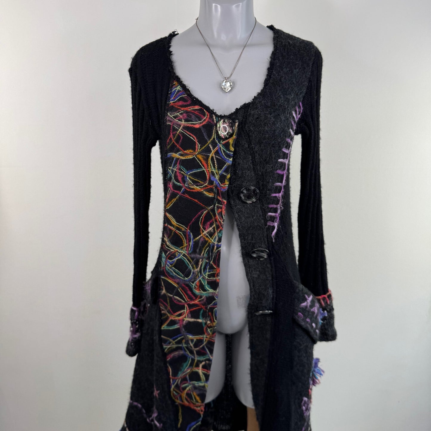 Y2K vintage mohair wool cardigan blend abstract pattern floral long scoop neck