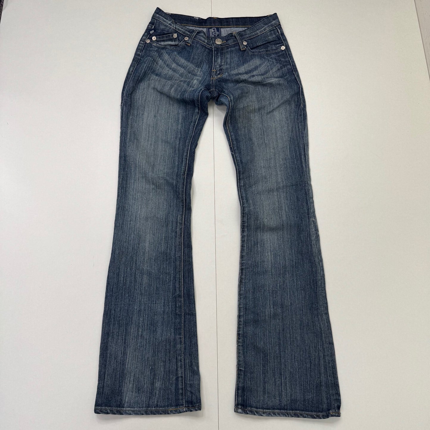 Y2K vintage Victoria Beckham bootcut denim jeans red crown faded low rise