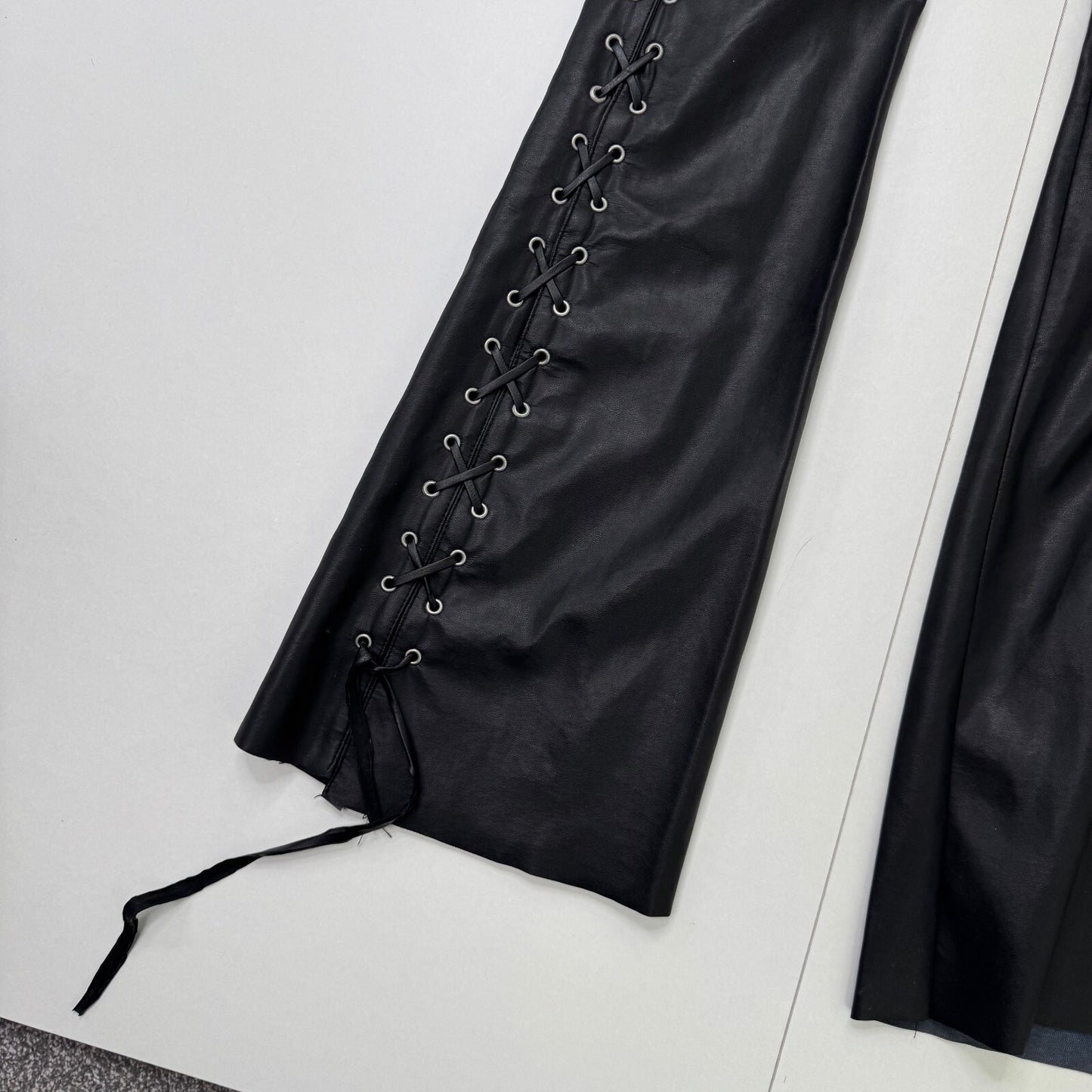 Y2K vintage Jennyfer faux leather bootcut trousers low rise lace up eyelet 90s