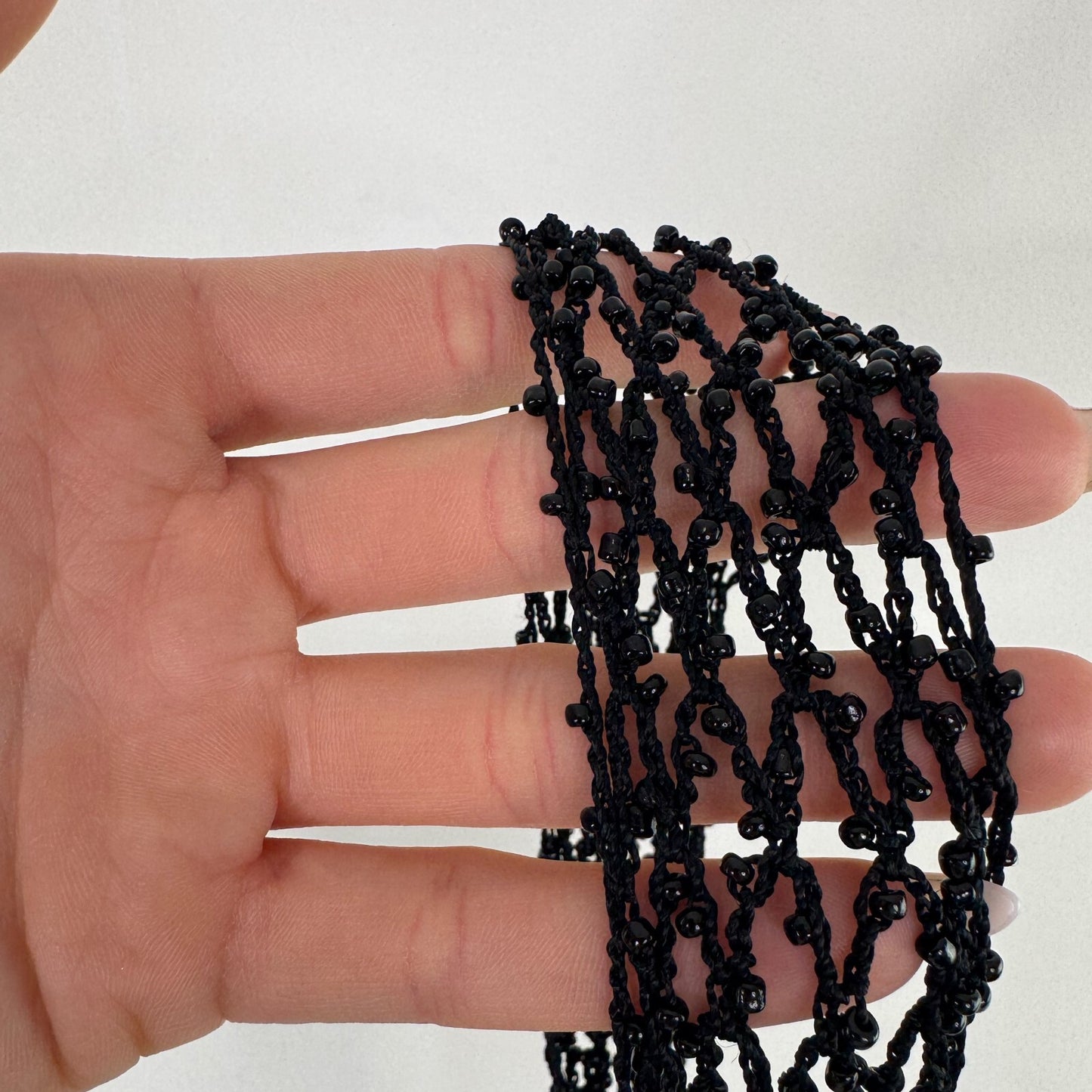 Y2K vintage beaded scarf skinny thin sheer black