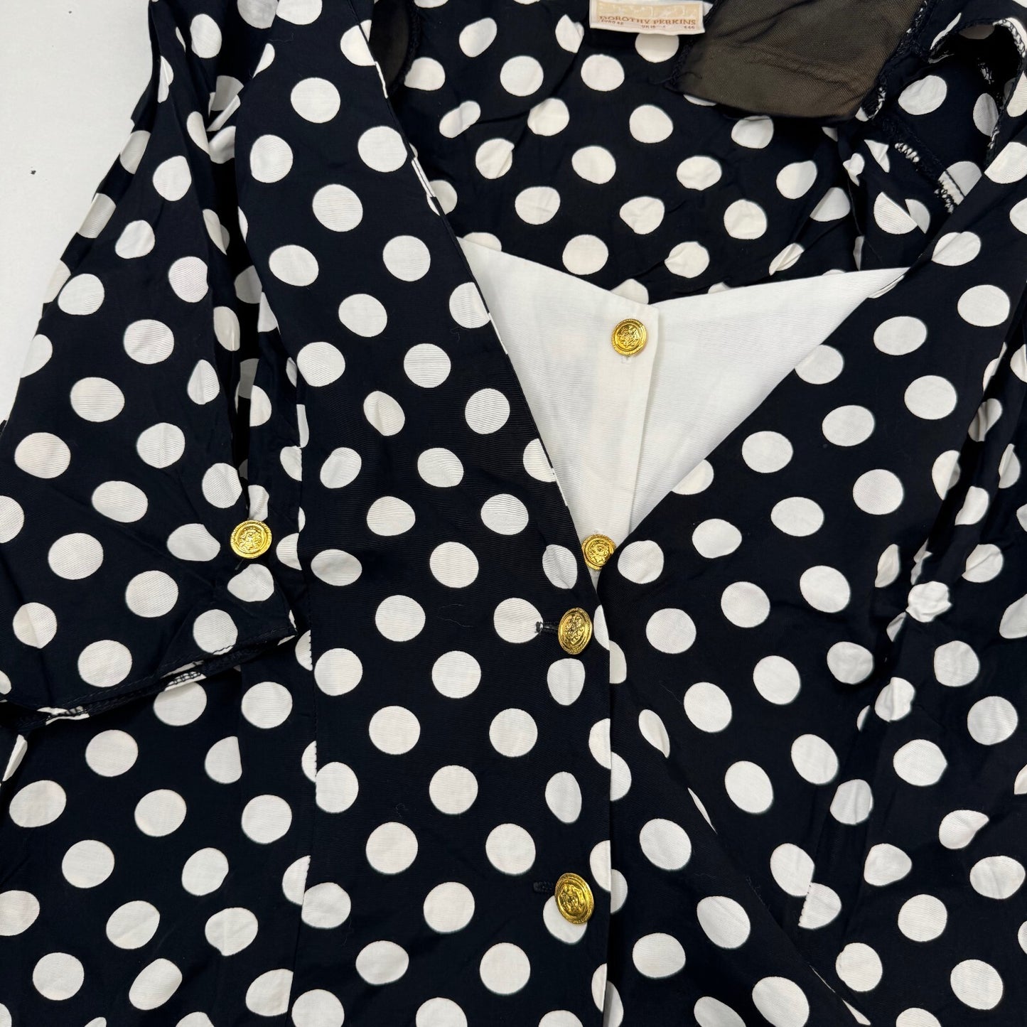 Vintage 80s blouse shoulder pads 3/4 sleeve polka dot shirt buttons tailored