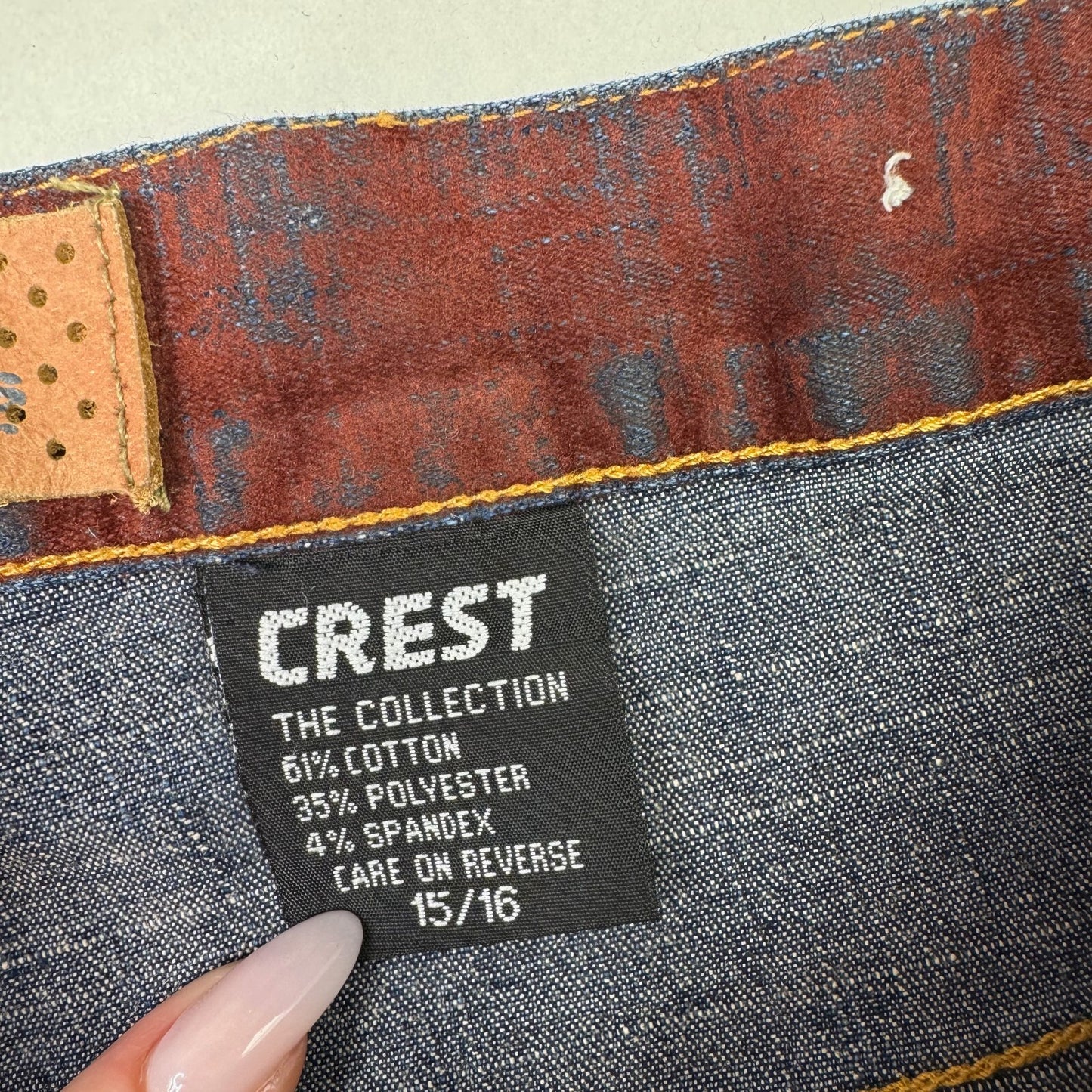 Y2K vintage faux suede jeans denim straight leg blue burgundy contrast stitch