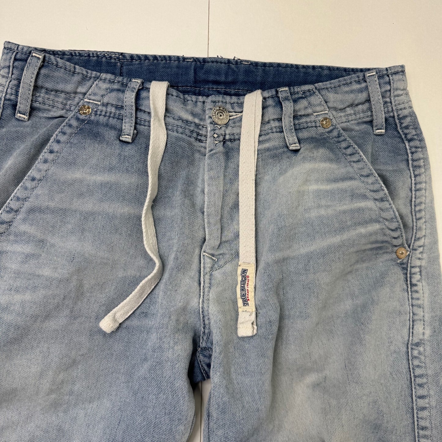 Y2K vintage True Religion denim joggers tracksuit bottoms drawstring light blue