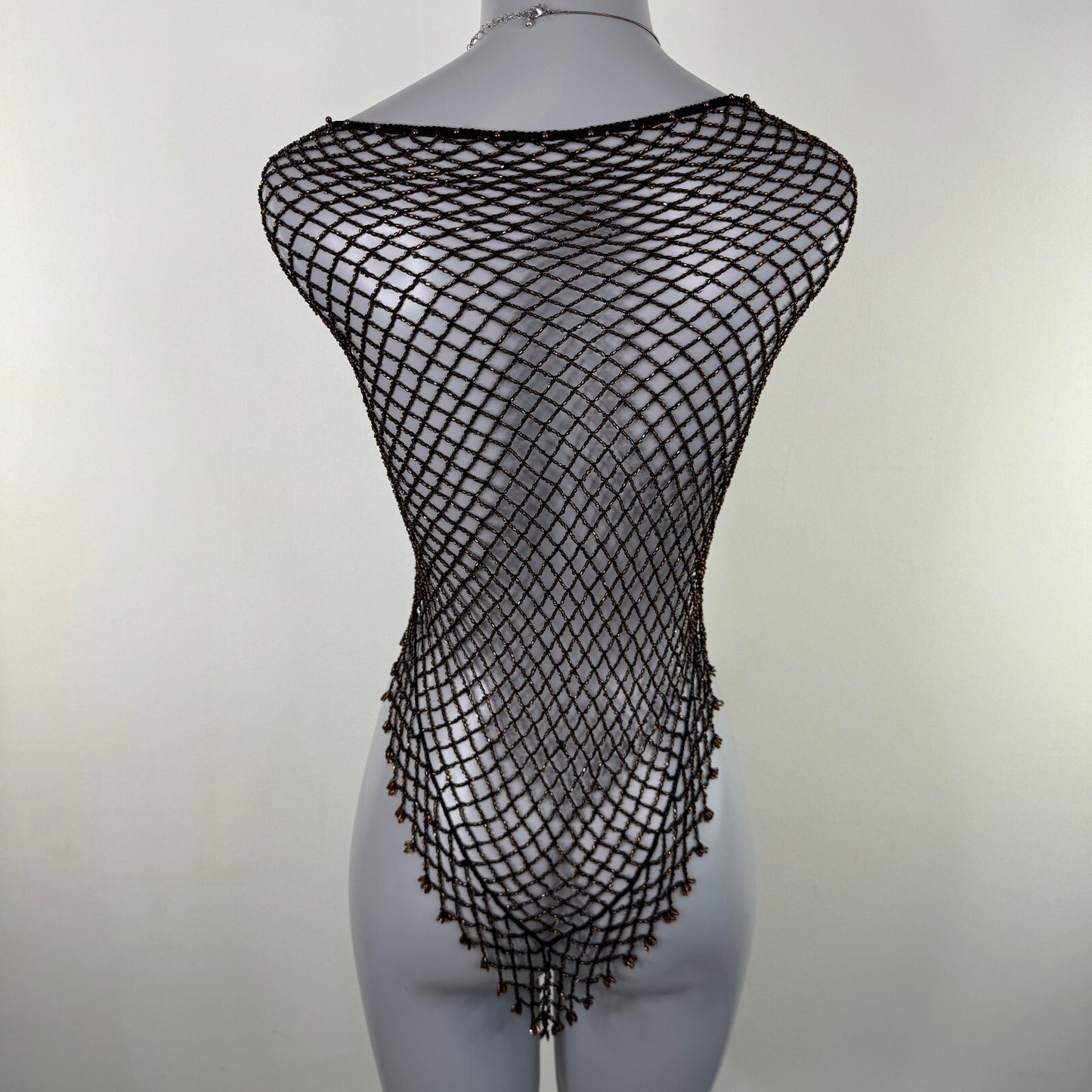 Y2K vintage beaded sarong fine knit black brown cover up scarf