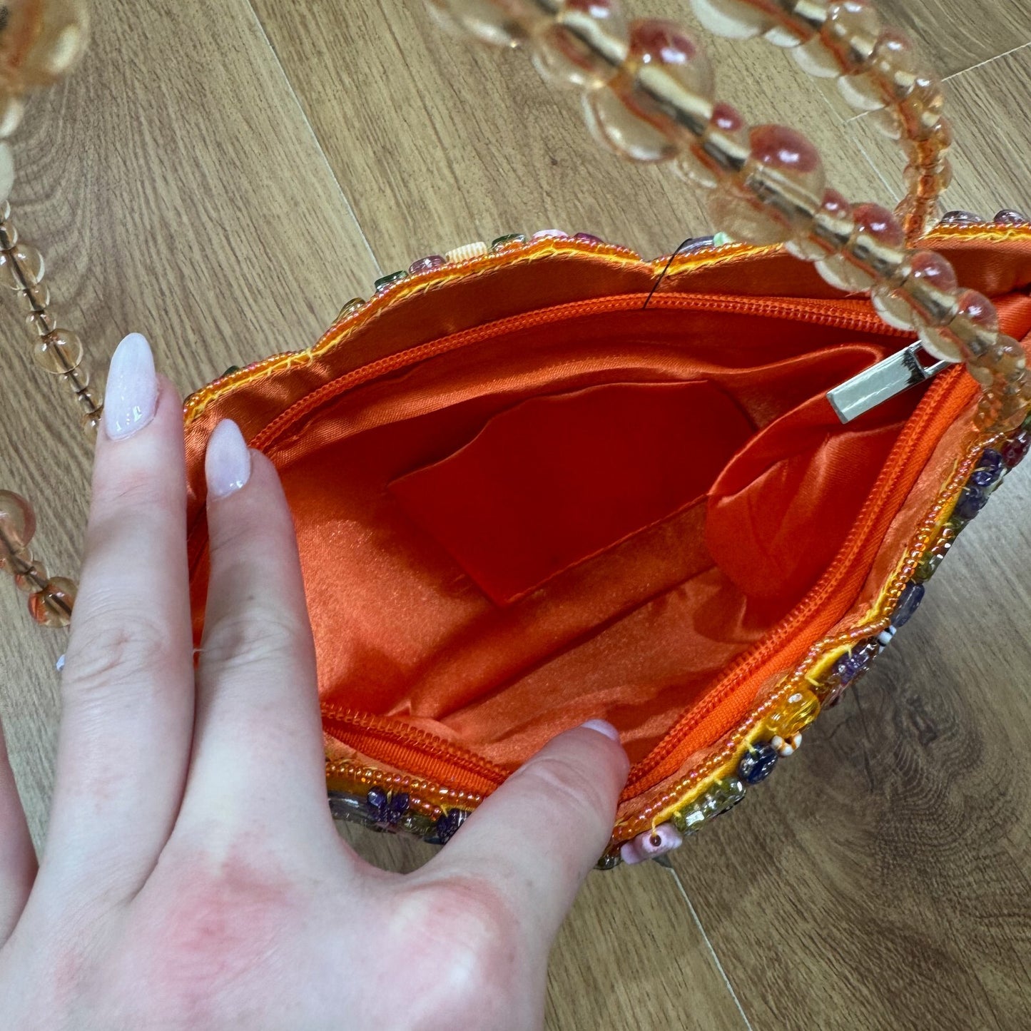 Y2K vintage handbag beaded embellished orange multi