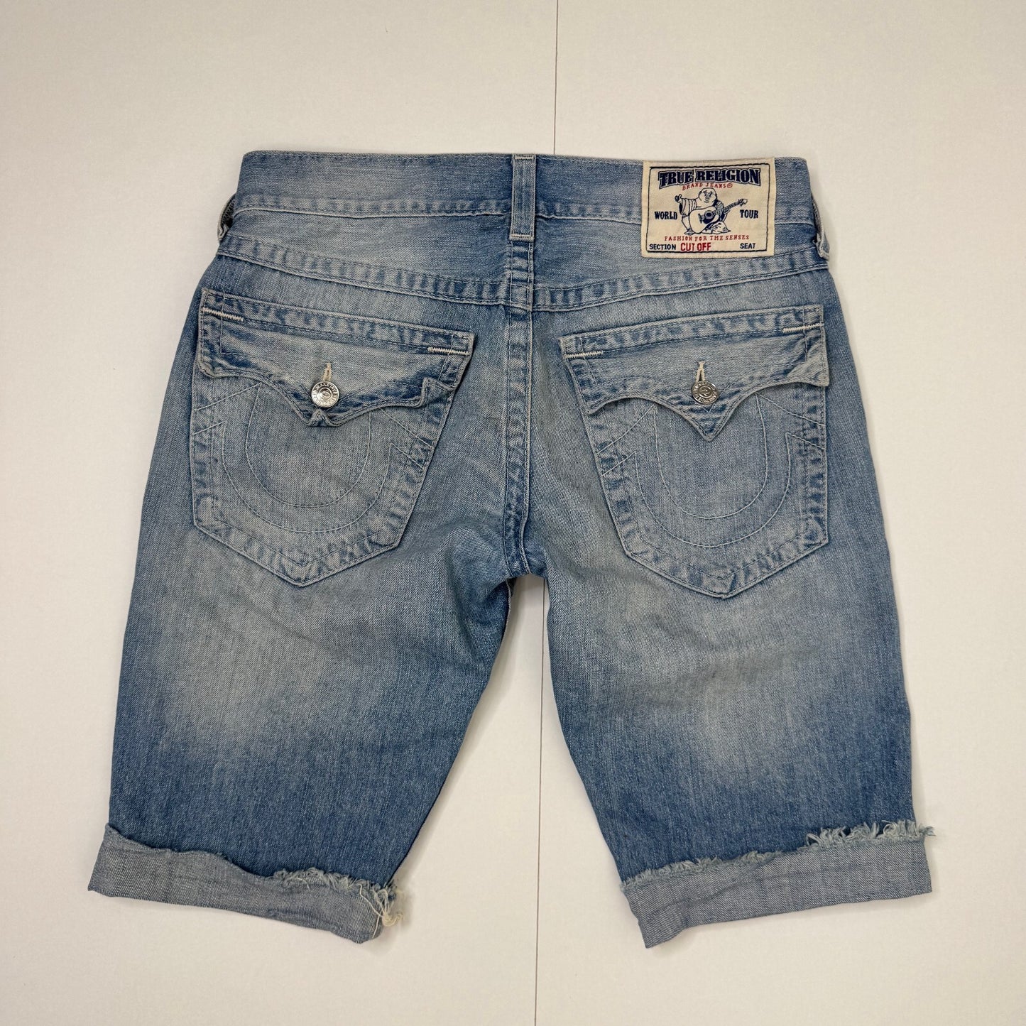 Y2K vintage True Religion capri jeans denim cropped light blue turned hem
