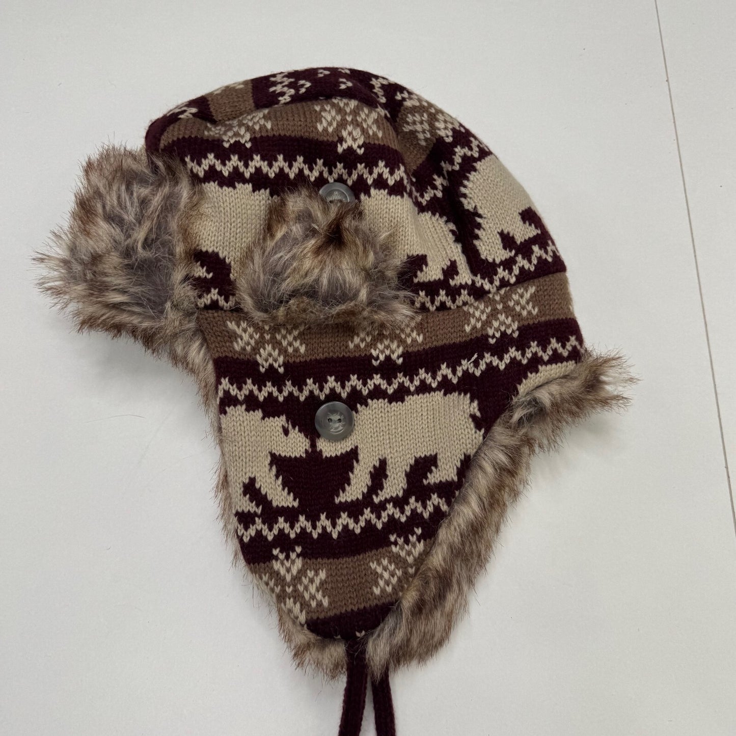 Y2K vintage trapper hat faux fur trim bear knit pattern snowflake aztec unisex