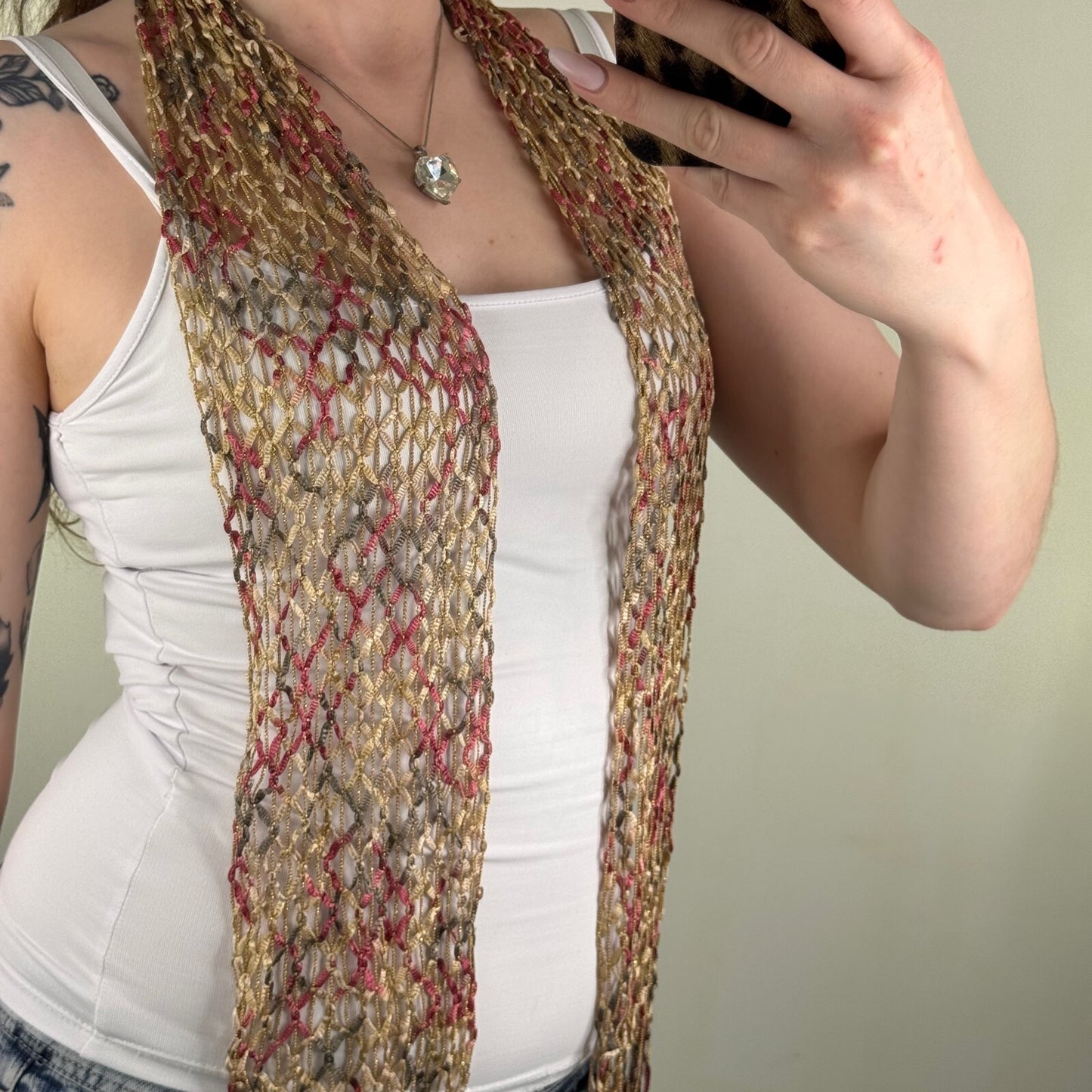 Y2K vintage scarf sheer glitter fringe multi coloured skinny thin ombre