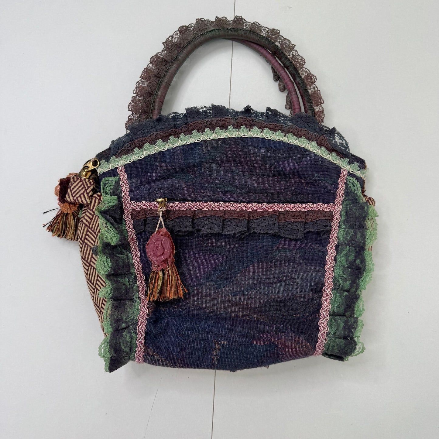 Y2K vintage small handbag coquette lace floral patchwork tapestry ribbon boho