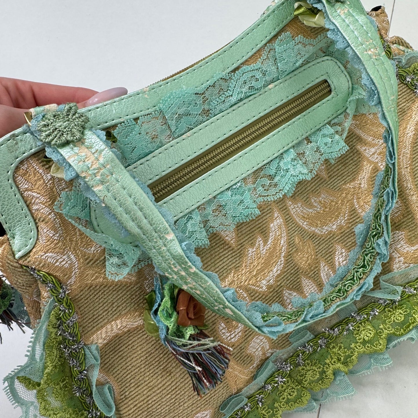 Y2K vintage small handbag coquette embellished boho lace frilly floral lolita