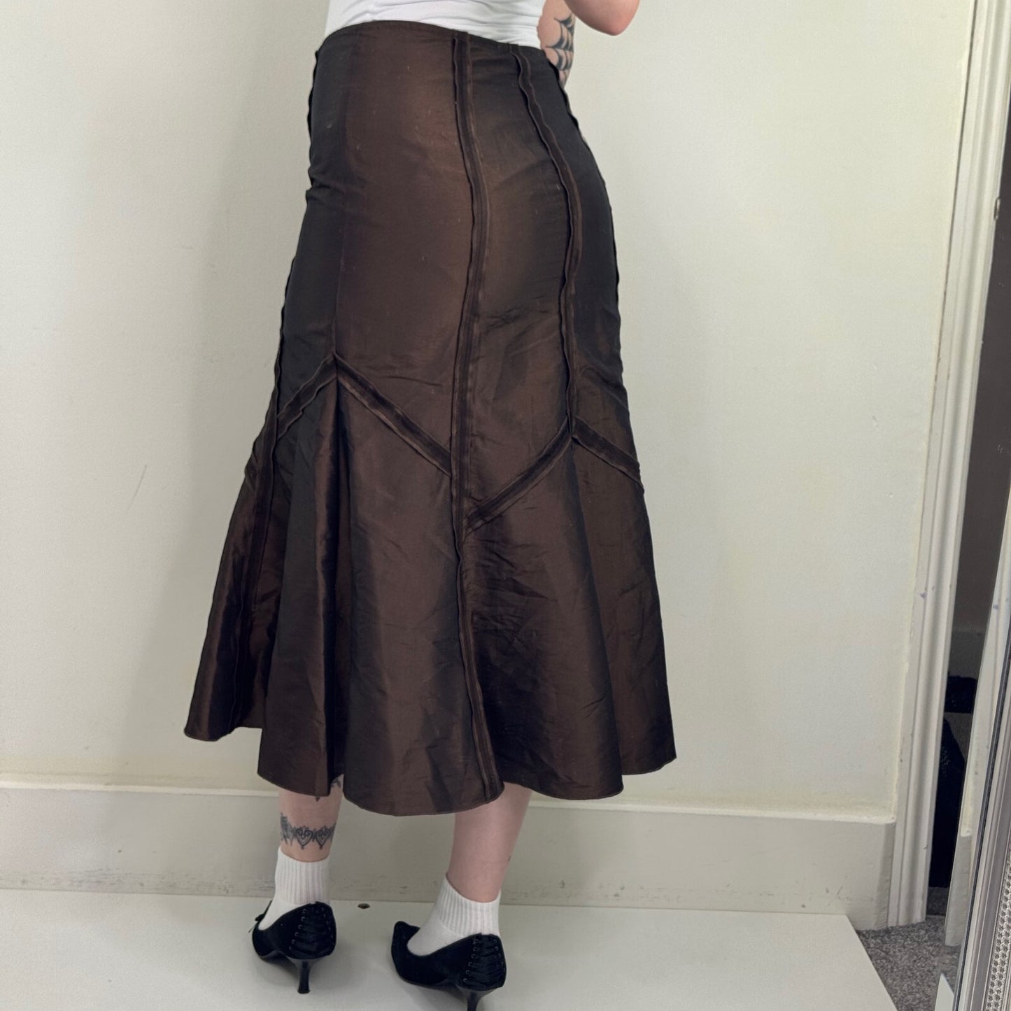 Y2K vintage Per Una midi skirt a line shiny stitch flowy boho