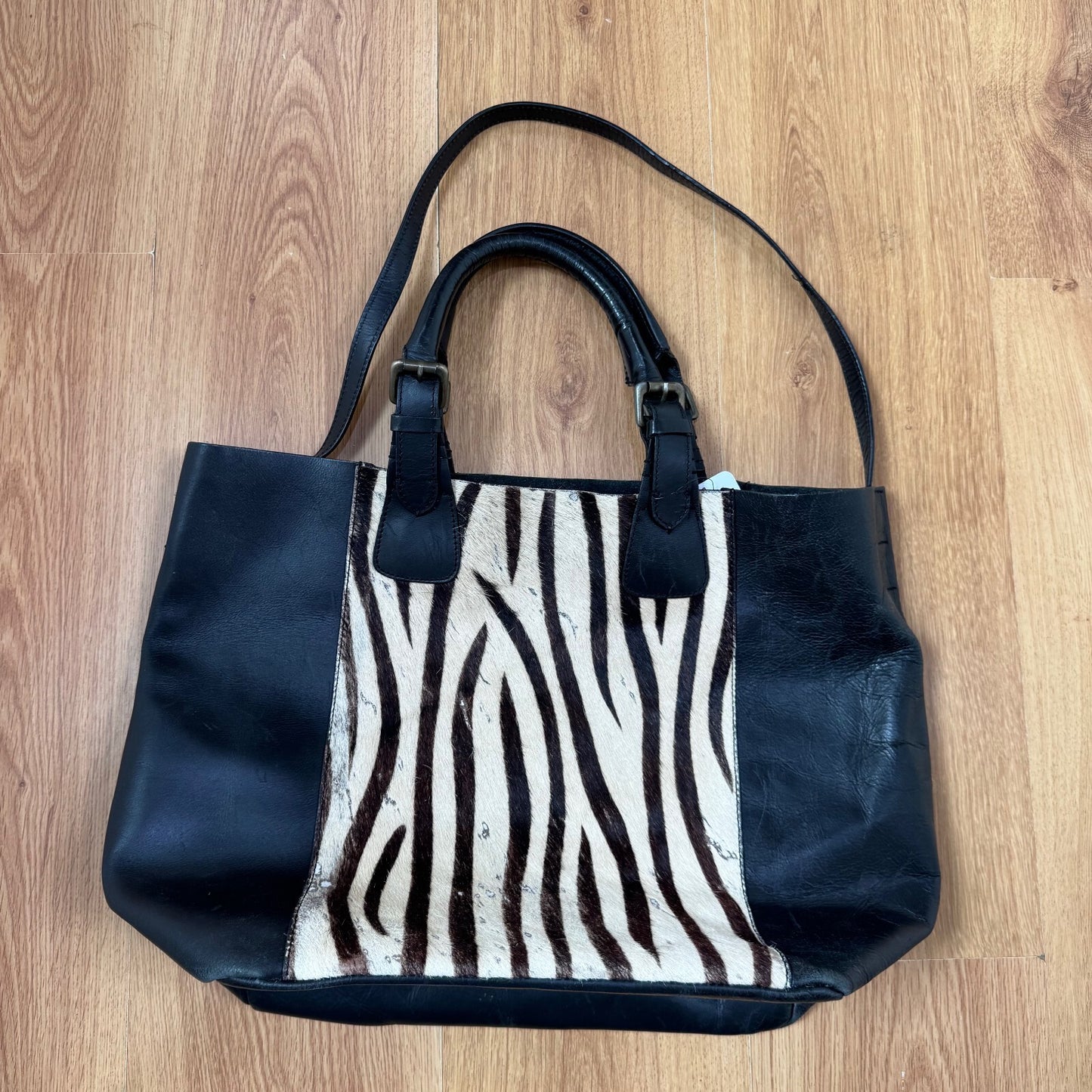 Y2K vintage pony hair large handbag with strap zebra genuine leather