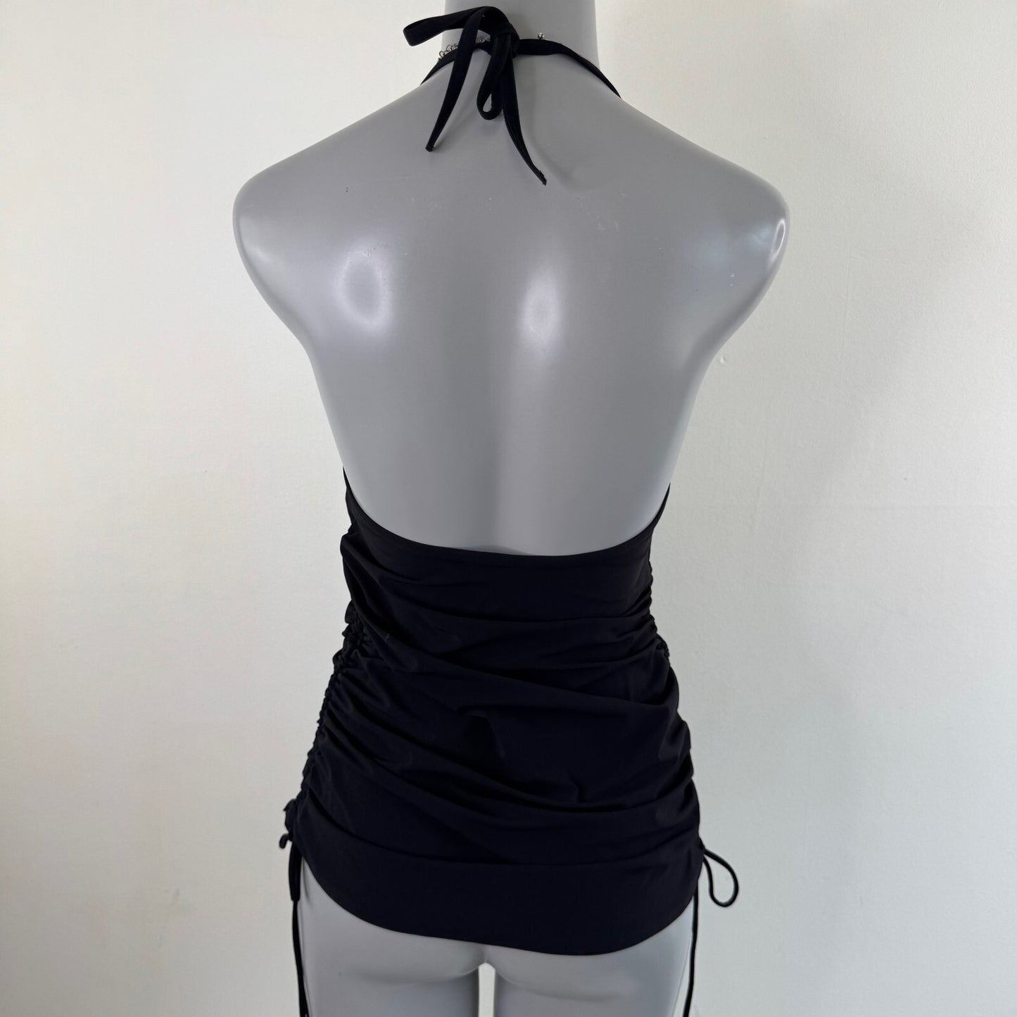 Vintage Gap tankini top ruched halter neck tie bow long length full coverage