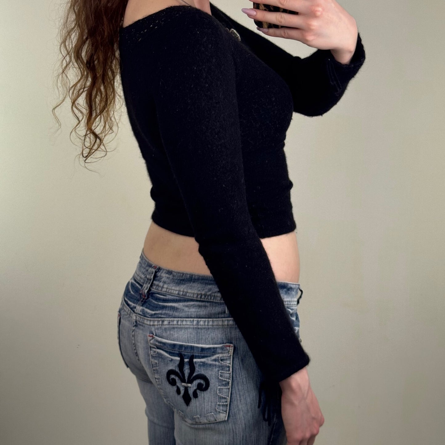 Y2K vintage Bebe wool long sleeve top jumper beaded crop