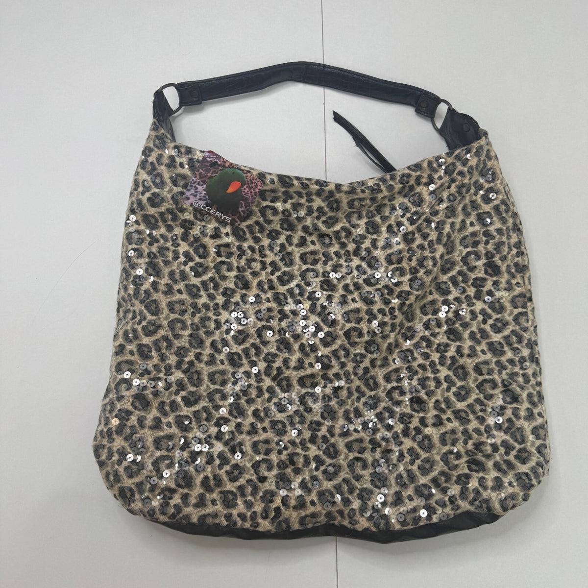 Y2K vintage shoulder bag large tote sequin leopard print boho embellished slouch