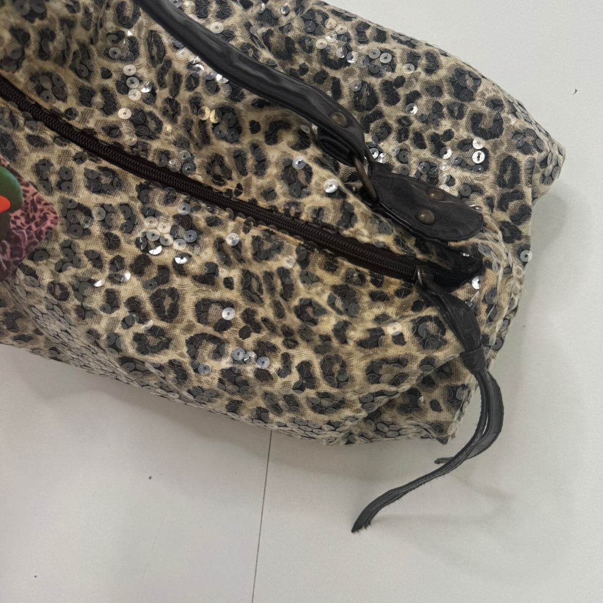 Y2K vintage shoulder bag large tote sequin leopard print boho embellished slouch