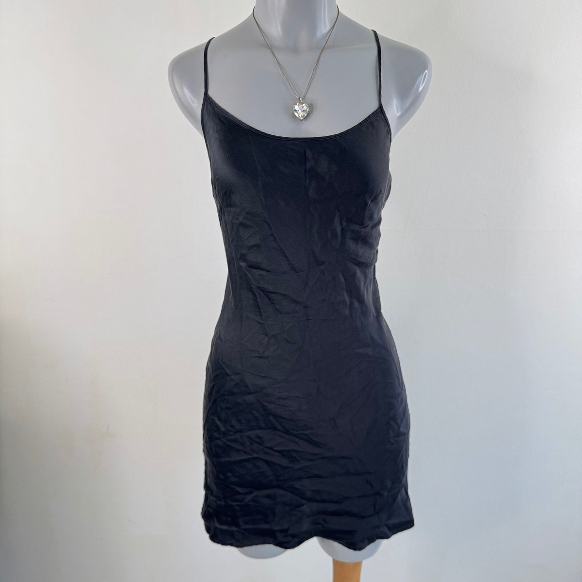 Marjolaine vintage 100% silk mini dress heart shells lace up open back slip