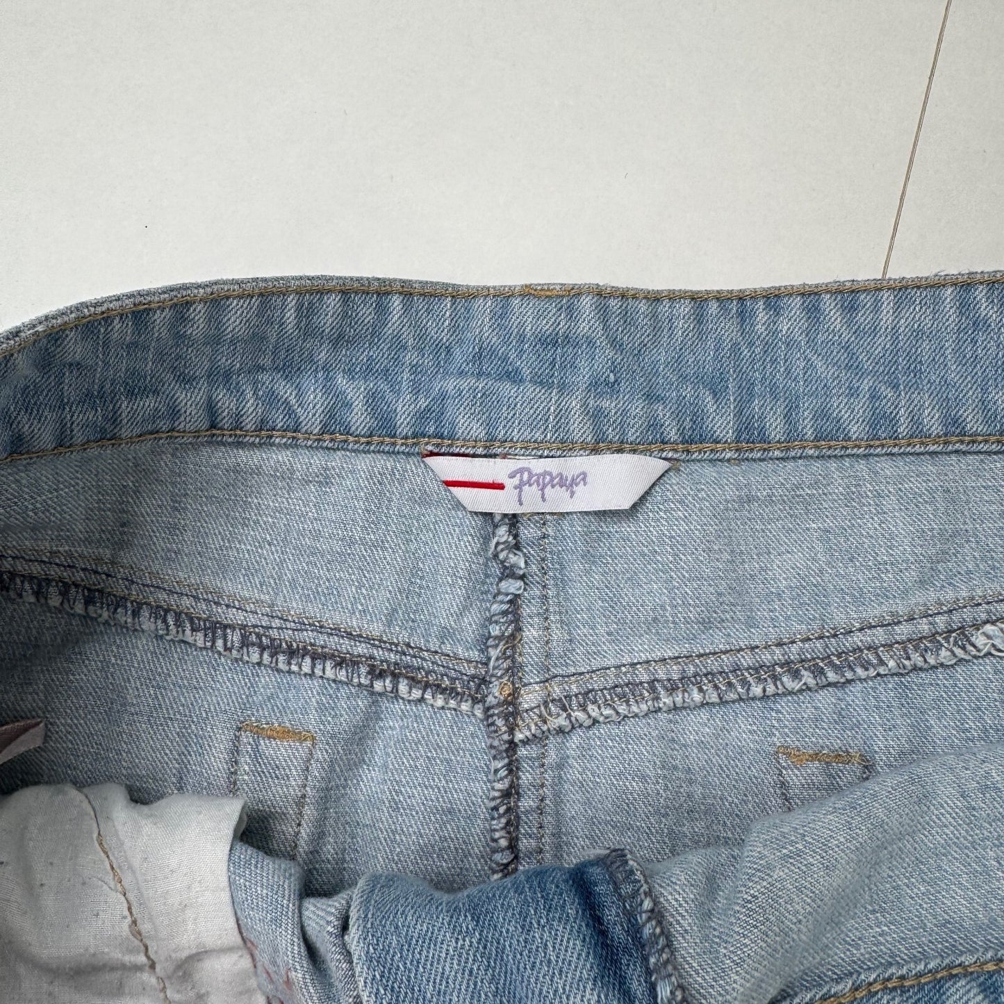 Y2K vintage mini skirt sequin light blue denim wash distressed embellished