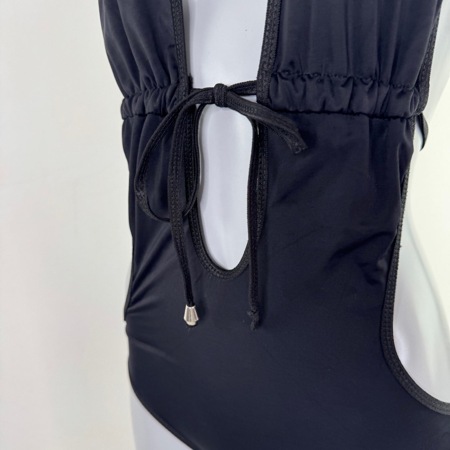 Y2K vintage monokini low rise cut out swimsuit halter neck o ring string bow