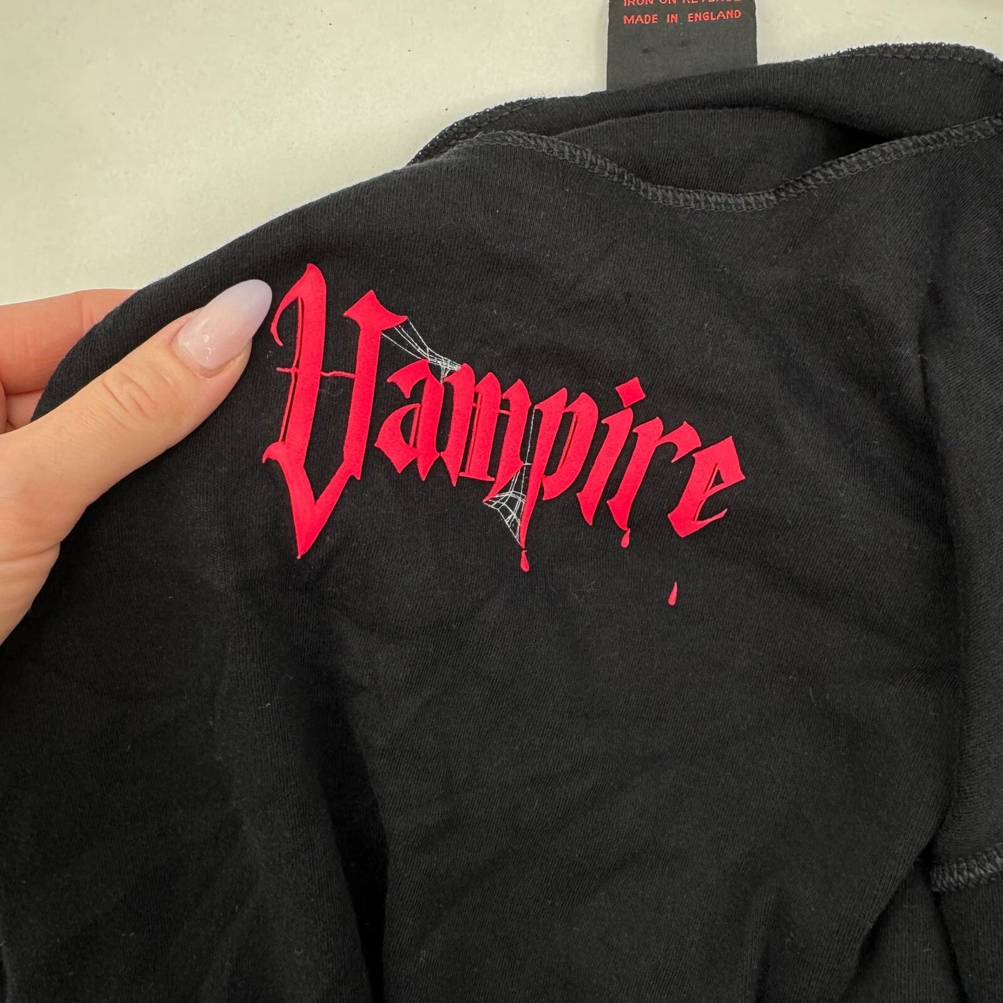 Vintage Omen long sleeve top vampire spider web print rare