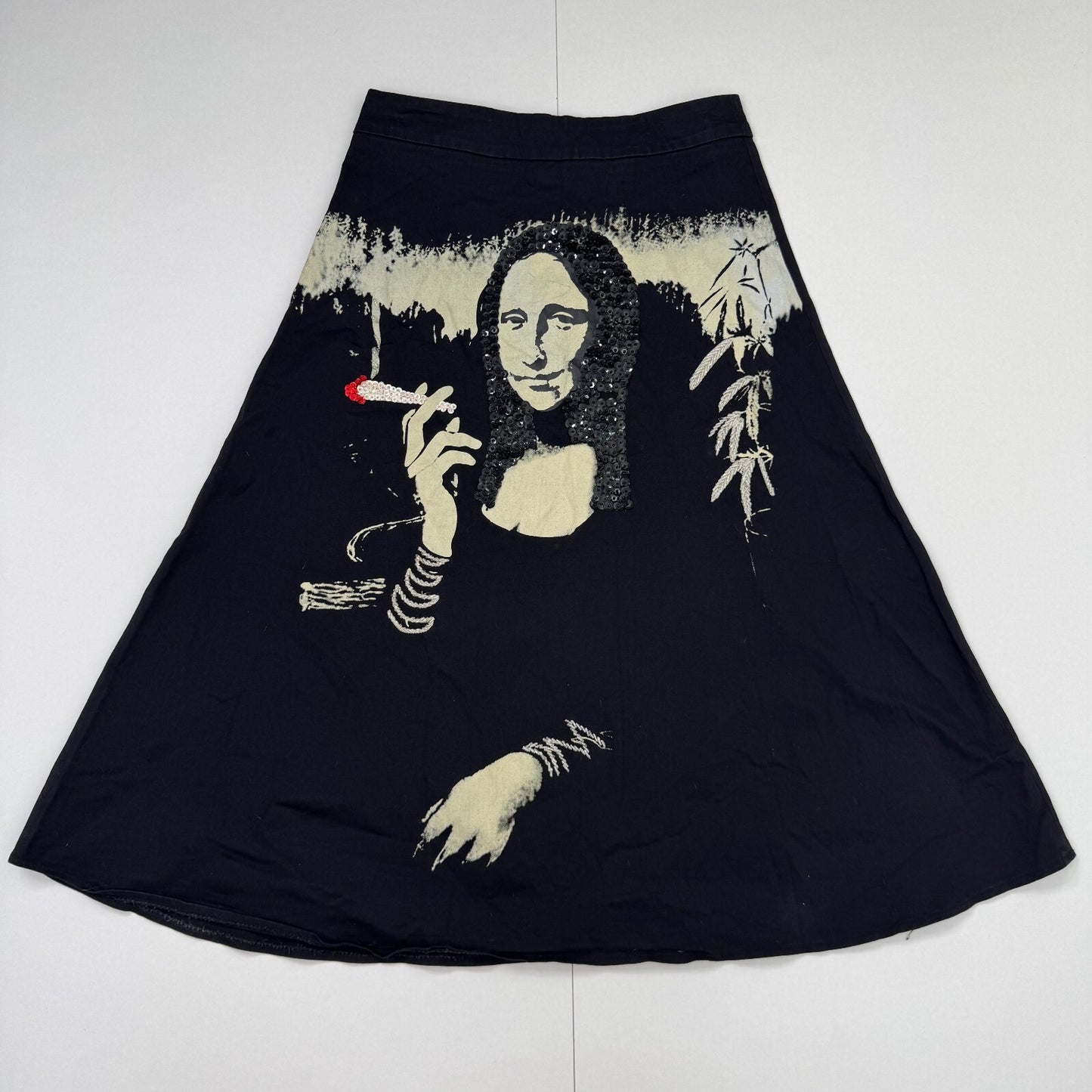 Y2K vintage Monnalisa midi skirt weed smoking sequin embellished beaded a line