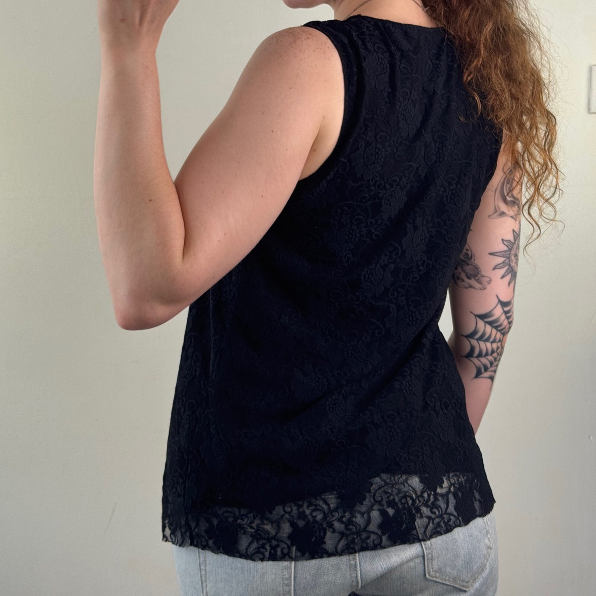 Y2K vintage lace tank top overlay floral pattern sleeveless ruched double layer