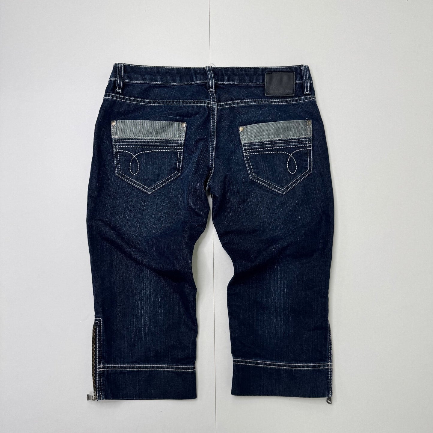 Y2K vintage Calvin Klein Jeans capri denim cropped dark blue wash stretchy zips