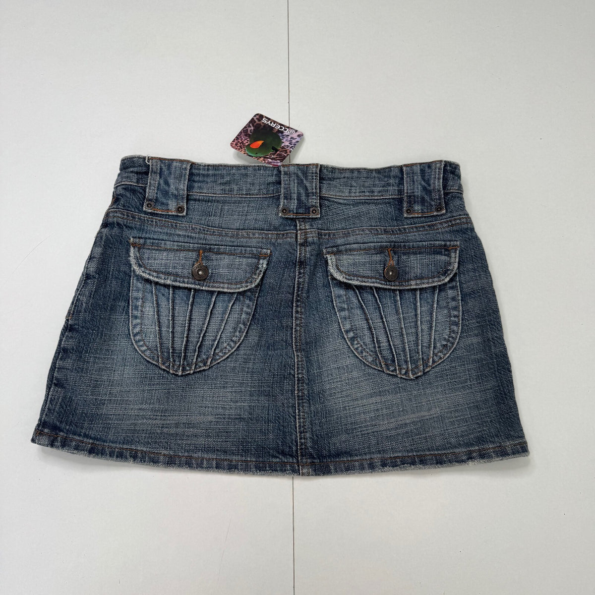 Y2K vintage mini skirt dark faded wash denim stretchy cargo pockets