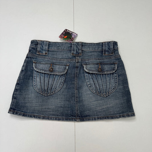 Y2K vintage mini skirt dark faded wash denim stretchy cargo pockets