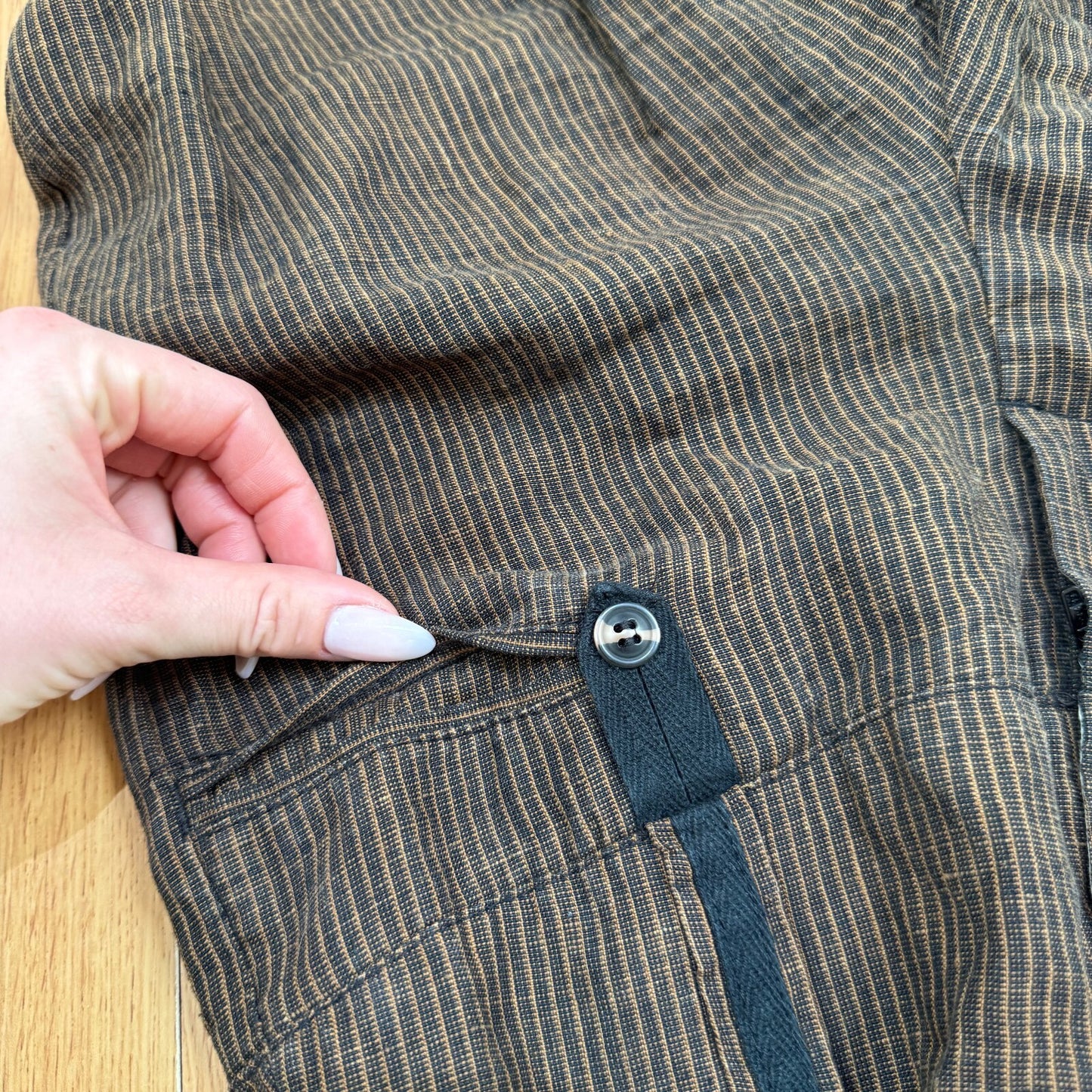 Y2K vintage linen tailored wide leg trousers dress pants formal office pinstripe