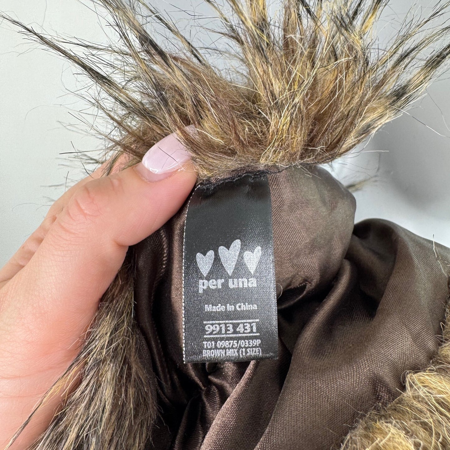 Y2K vintage Per Una faux fur scarf raccoon pattern short length brown