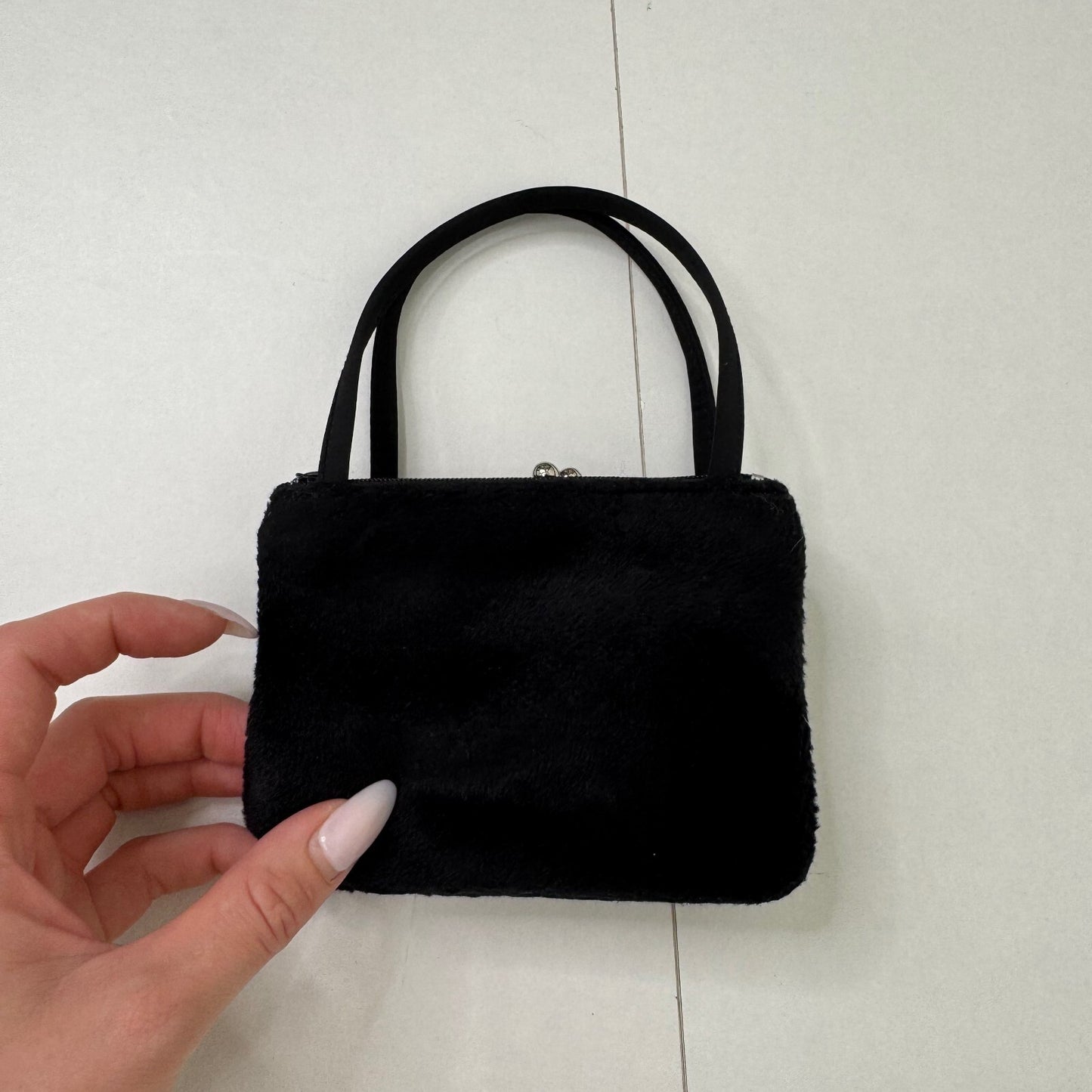Y2K vintage micro mini handbag fuzzy fluffy clasp with crossbody bag black