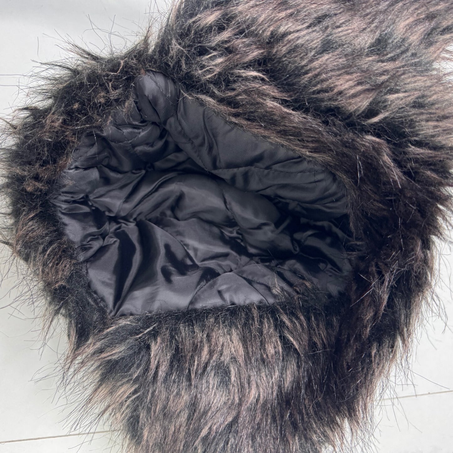 Y2K vintage trapper hat faux fur leopard print quilted black white unisex