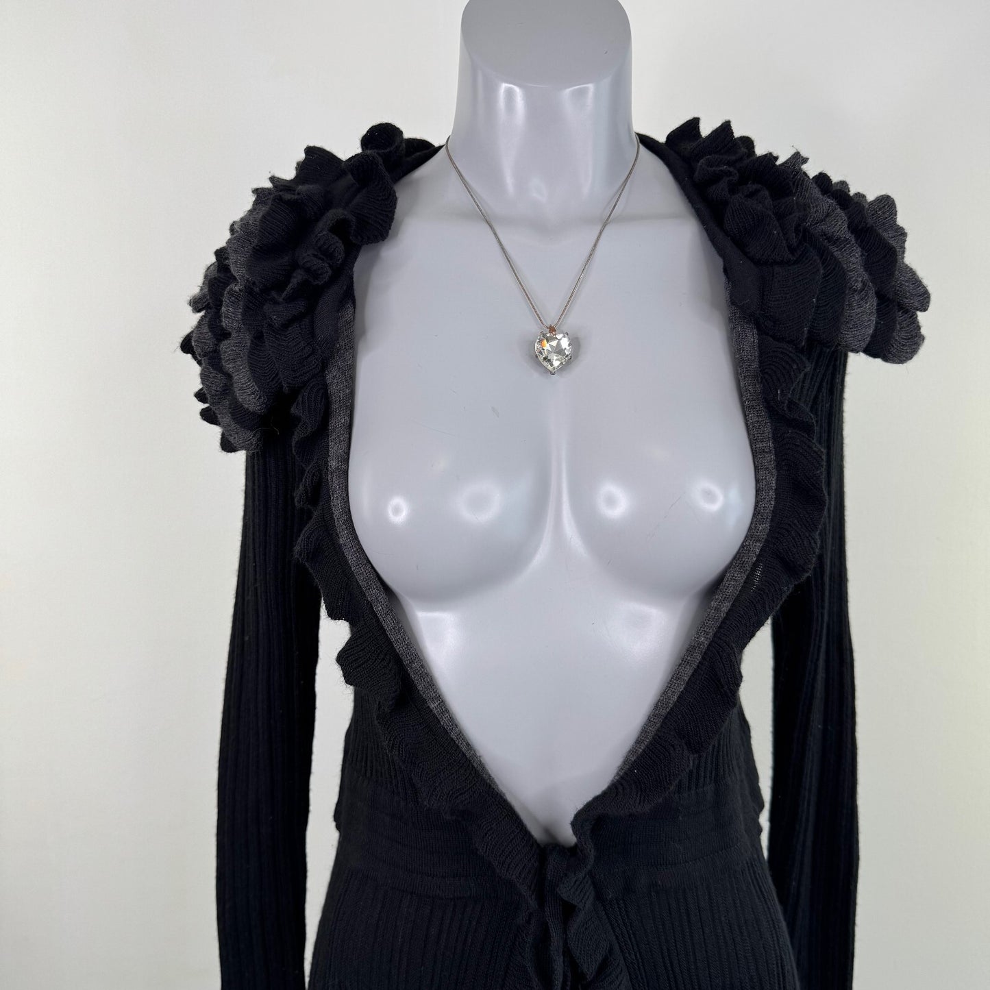 Y2K vintage Per Una cardigan wool blend long knit open bust bow ruffle frill