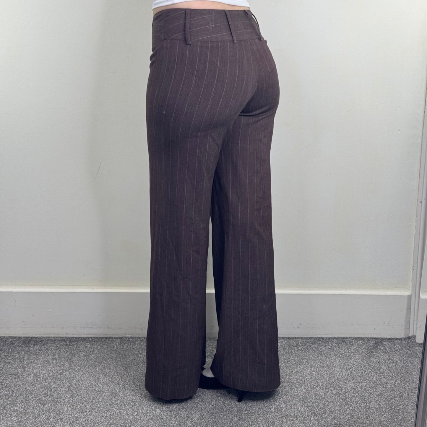 Y2K vintage tailored bootcut trousers pinstripe formal office mid rise wide leg