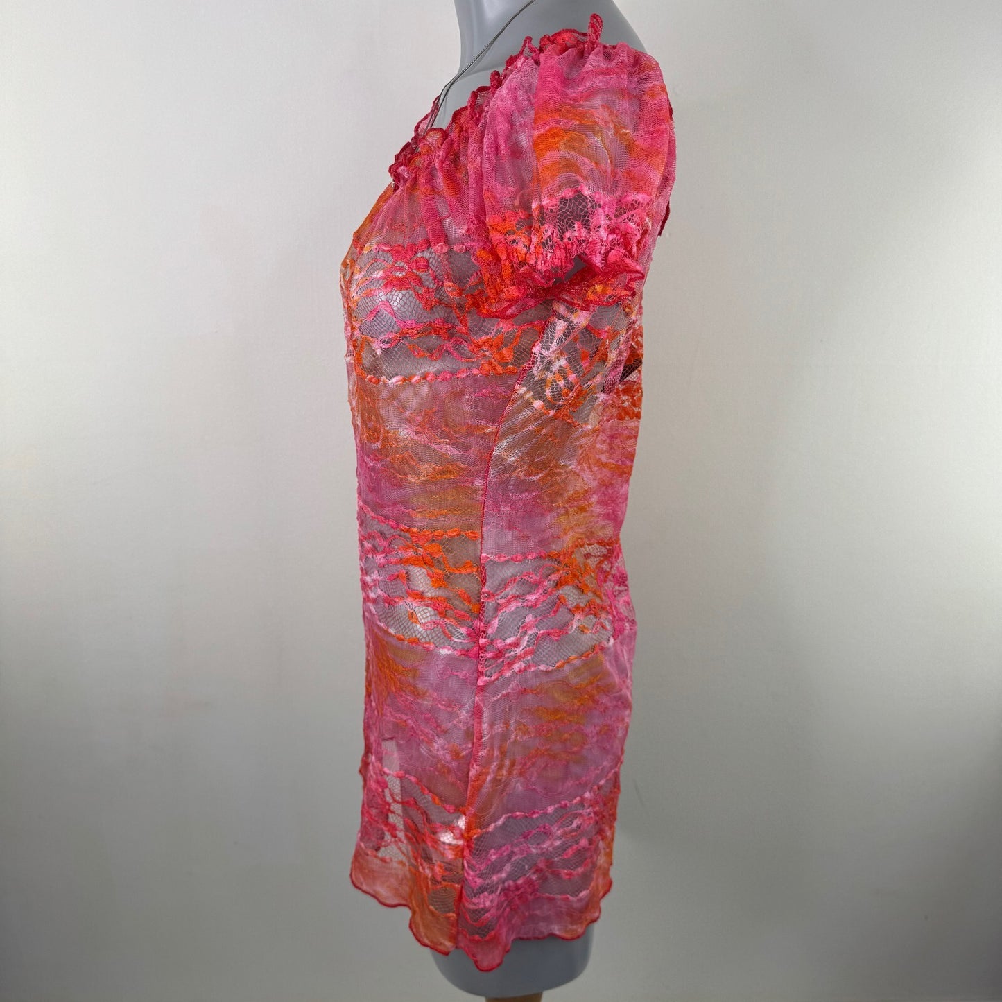 Y2K vintage Per Una short sleeve top mesh sheer floral lace ombre stretchy