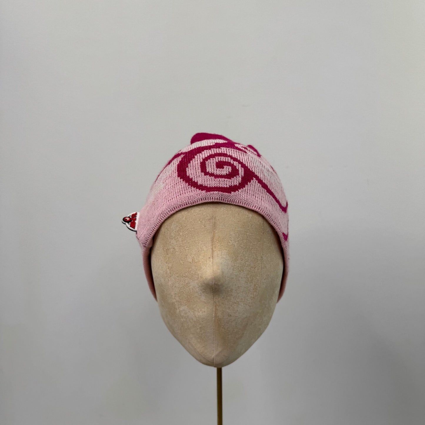 Y2K vintage beanie hat wool blend knit cloud angel print pink light
