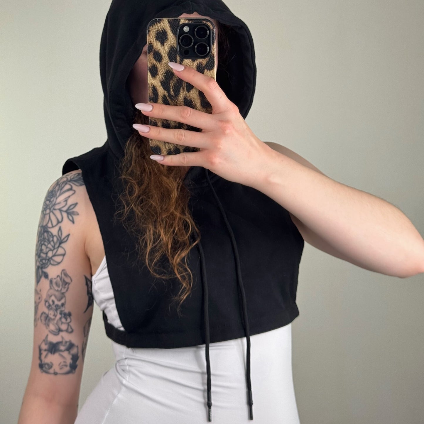 Alexander Wang cropped hoodie drawstring sleeveless pullover black