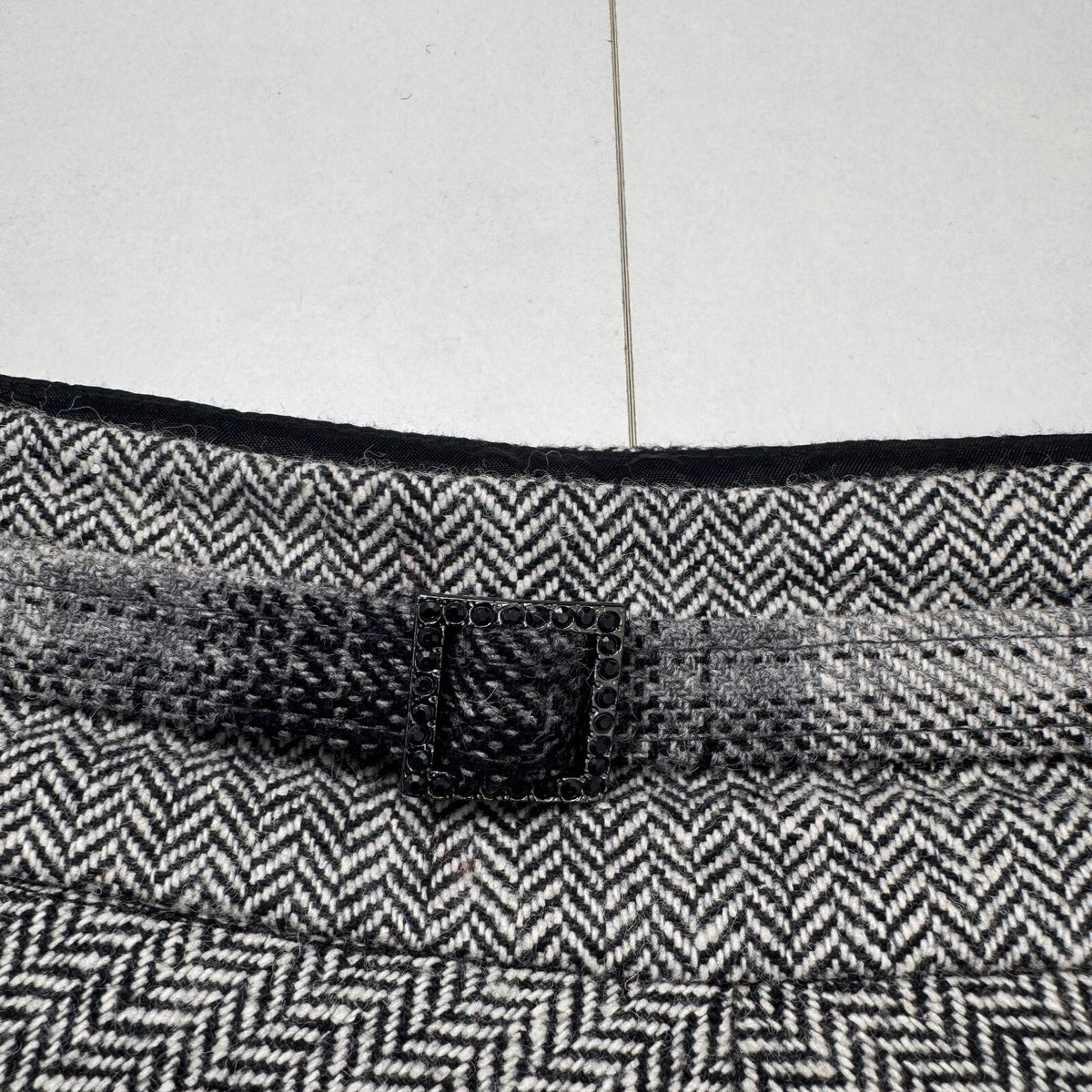 Y2K vintage midi skirt silk wool blend lace trim herringbone tweed a line