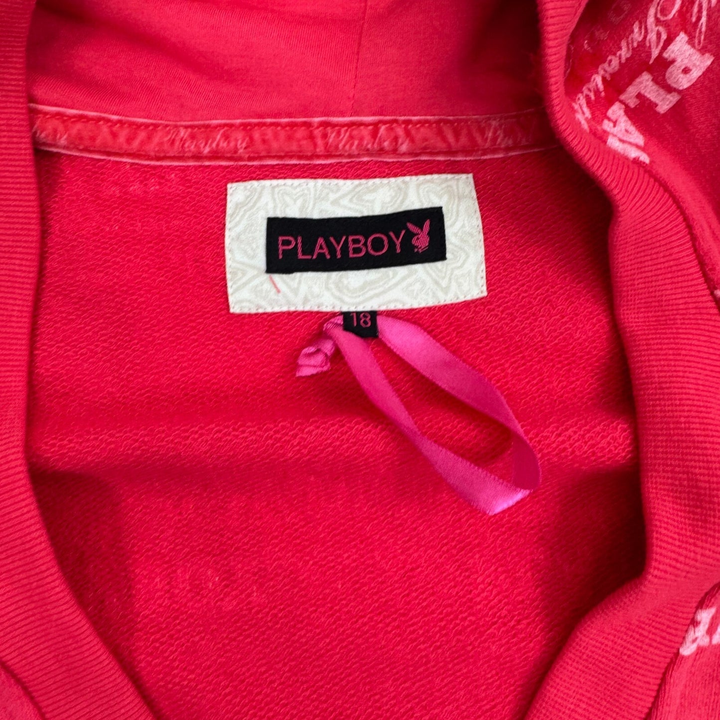 Y2K vintage Playboy hoodie v neck sparkly text 3/4 length sleeve