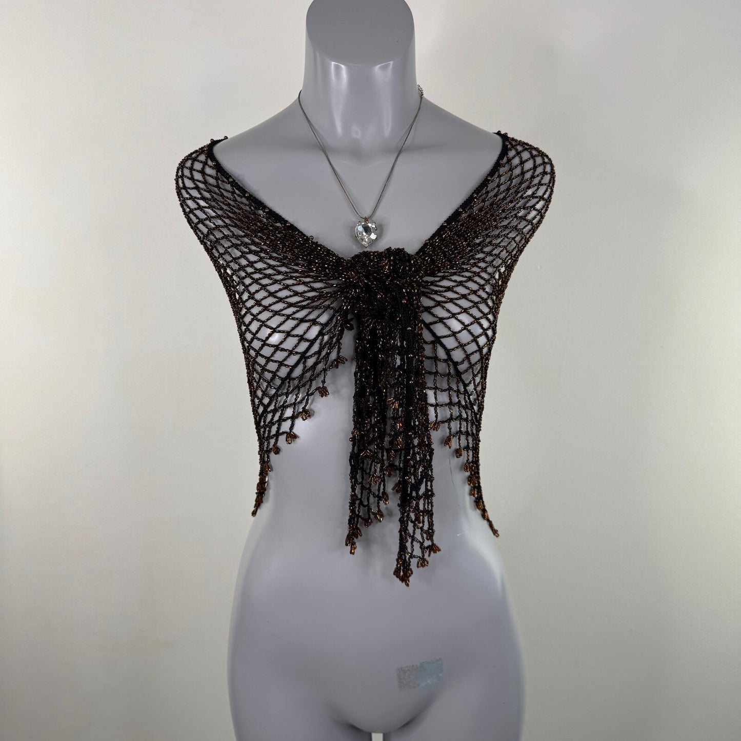 Y2K vintage beaded sarong fine knit black brown cover up scarf