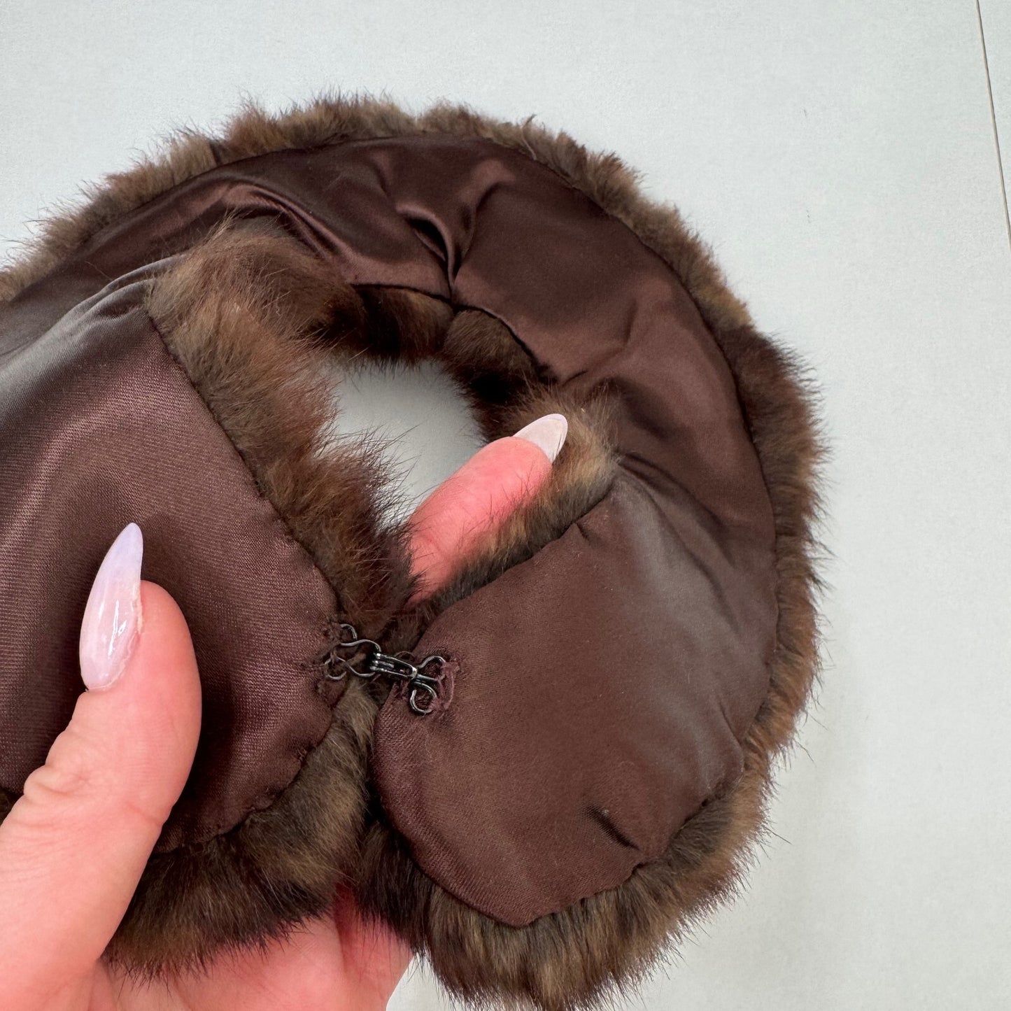 Vintage genuine fur collar trim scarf brown stripe