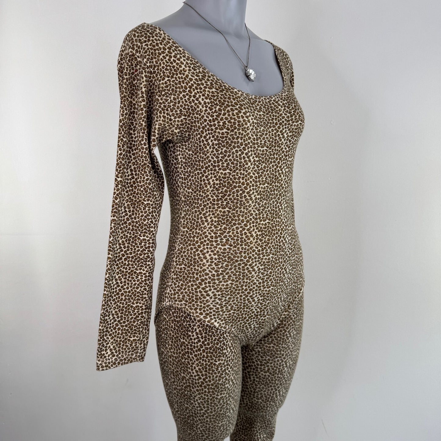Y2K vintage leopard print bodysuit matching leggings long sleeve stretchy