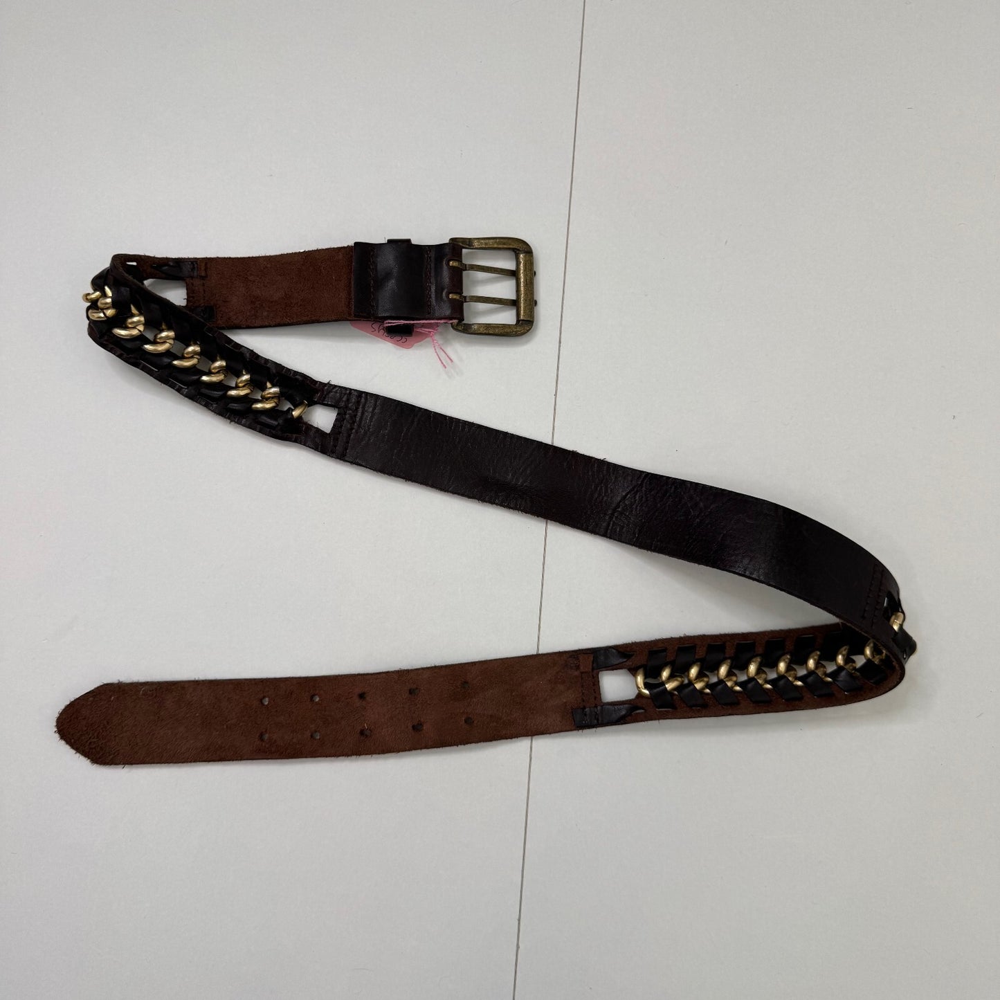 Y2K vintage belt genuine leather chain brown gold buckle