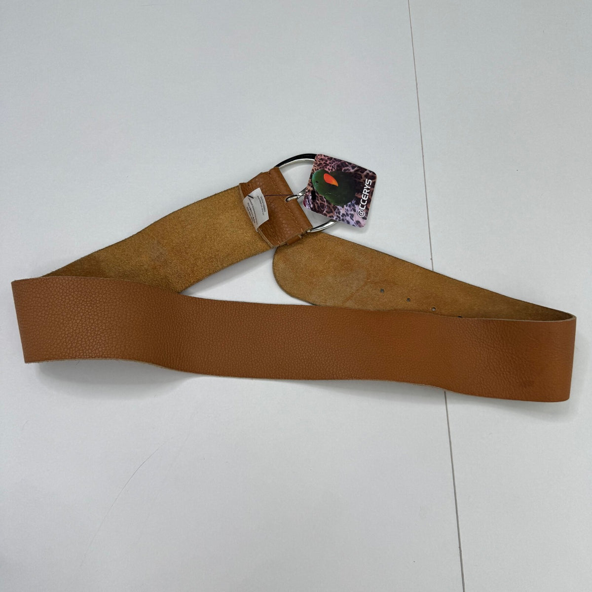 Y2K vintage 100% genuine leather belt oversized chunky grained textured tan