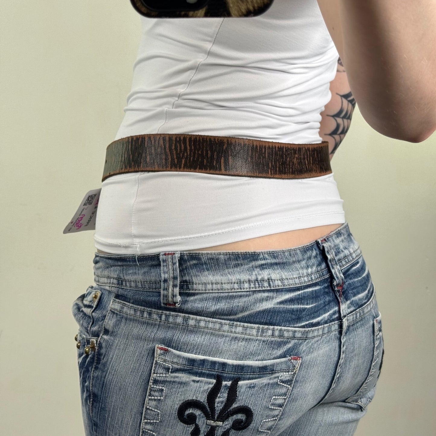 Y2K vintage Martine Wester genuine leather belt rhinestone western distressed