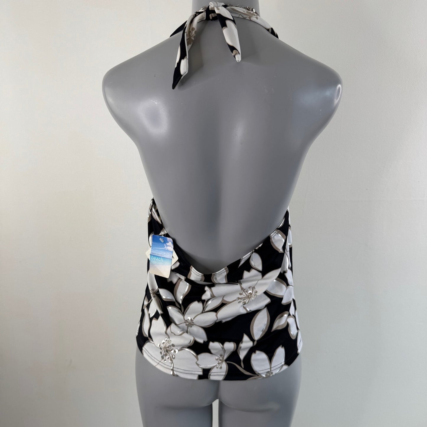Y2K vintage tankini top floral print halter neck bow