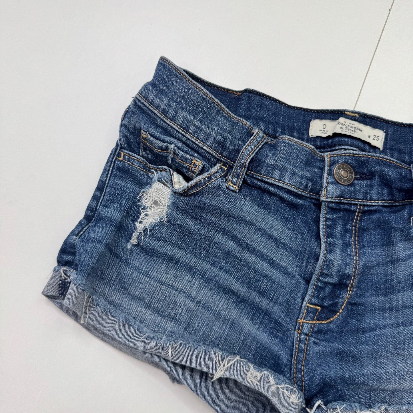 Y2K vintage Abercrombie & Fitch mini shorts denim distressed stretchy faded