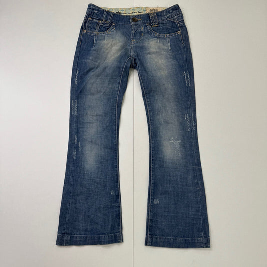 Y2K vintage low rise bootcut jeans faded denim distressed baggy mid blue
